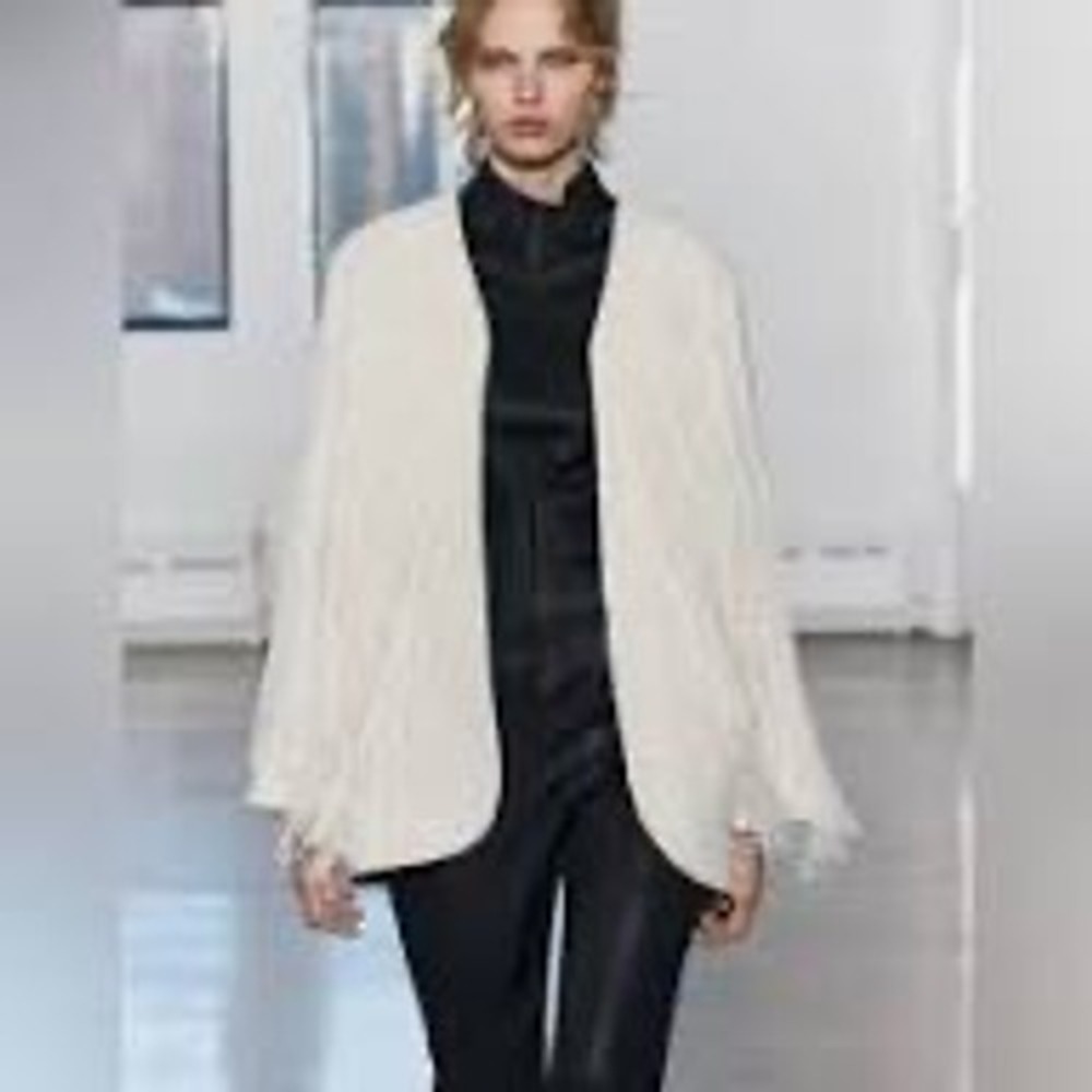 Zara Cream Tweed Textured Fringe Jacket Boho Textured Cardigan 4786/303/712 M